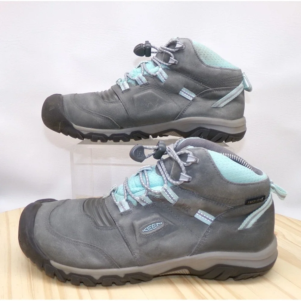 KEEN Ridge Flex Mid Waterproof Hiking Boots Grey/Blue Big Kids Sz‎ 7 / Women 8.5